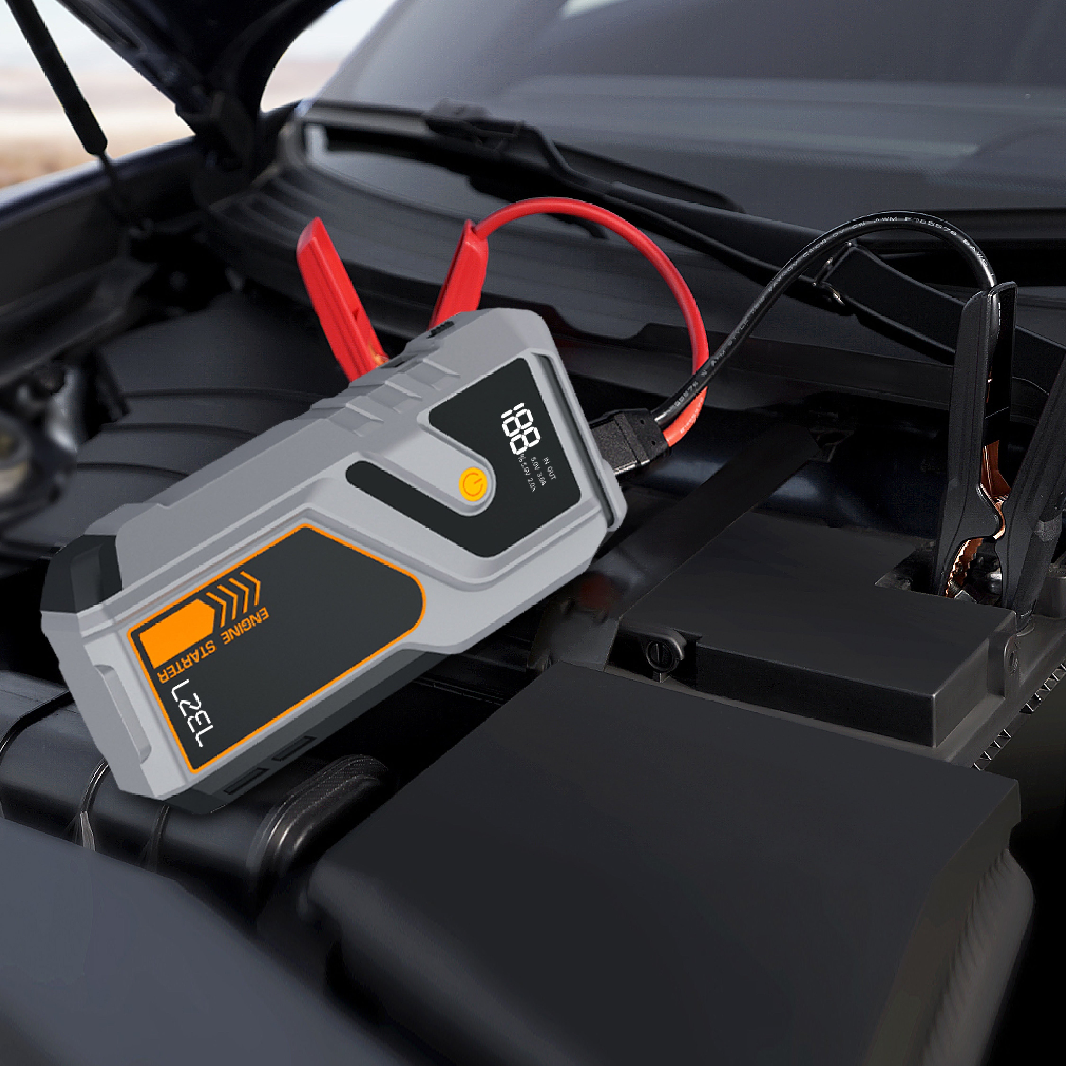 معزز لبطارية السيارة متعدد الوظائف من LZEL EnergizeIgnite Air 12000mAh 12V مع كشاف LED | رمادي/أسود