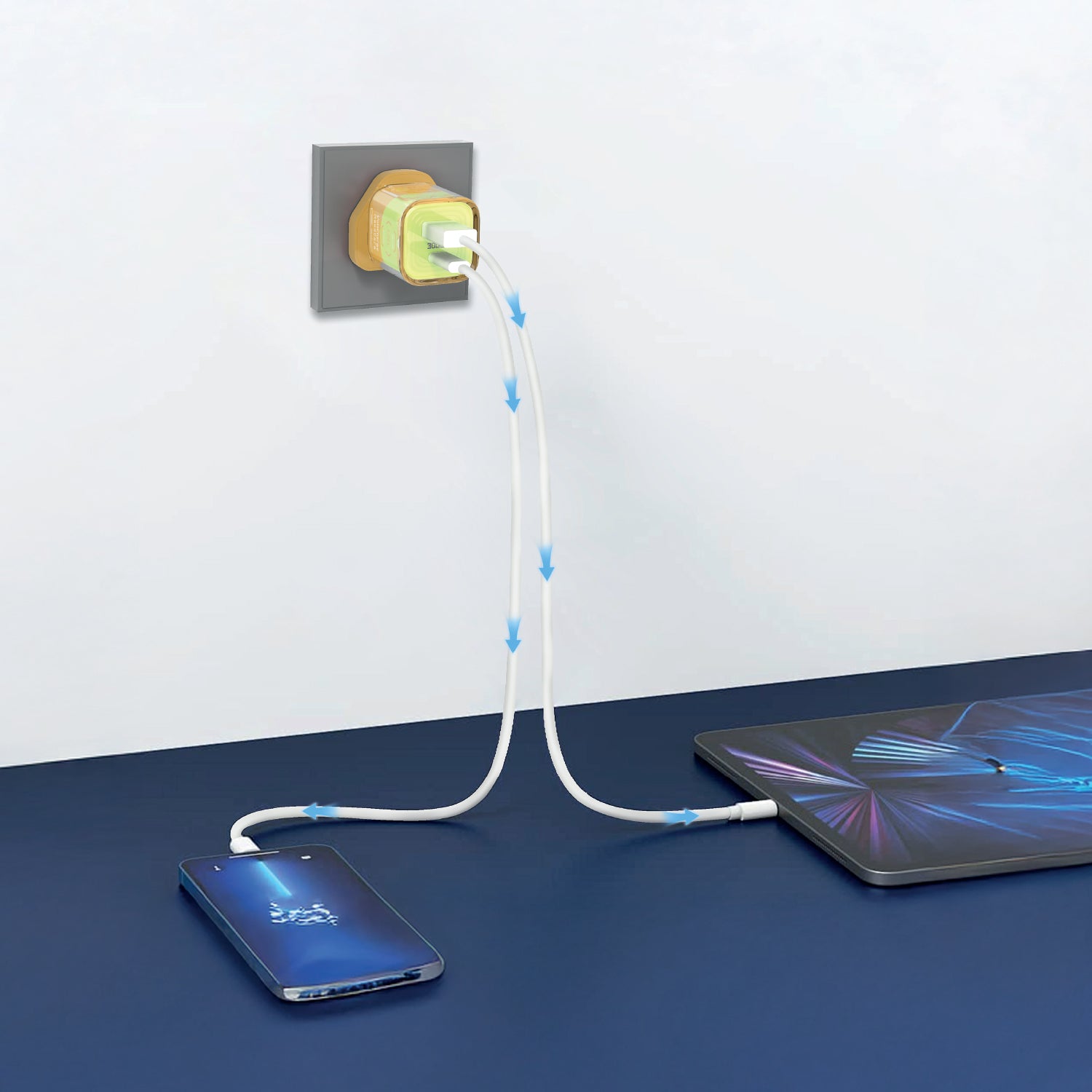 شاحن حائط VoltCharge NanoCore من ليزل شفاف GaN بقوة 30 واط سريع | بني/أخضر