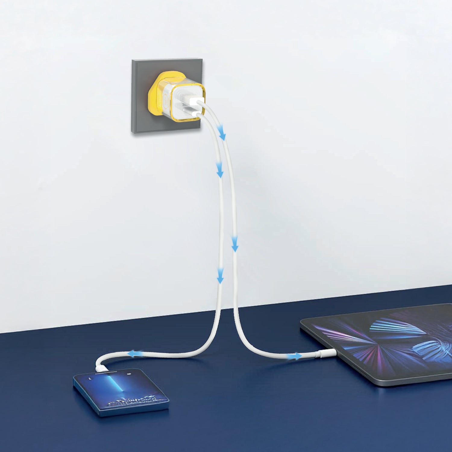 شاحن حائط VoltCharge NanoCore من ليزل شفاف GaN بقوة 30 واط سريع | أصفر/أبيض