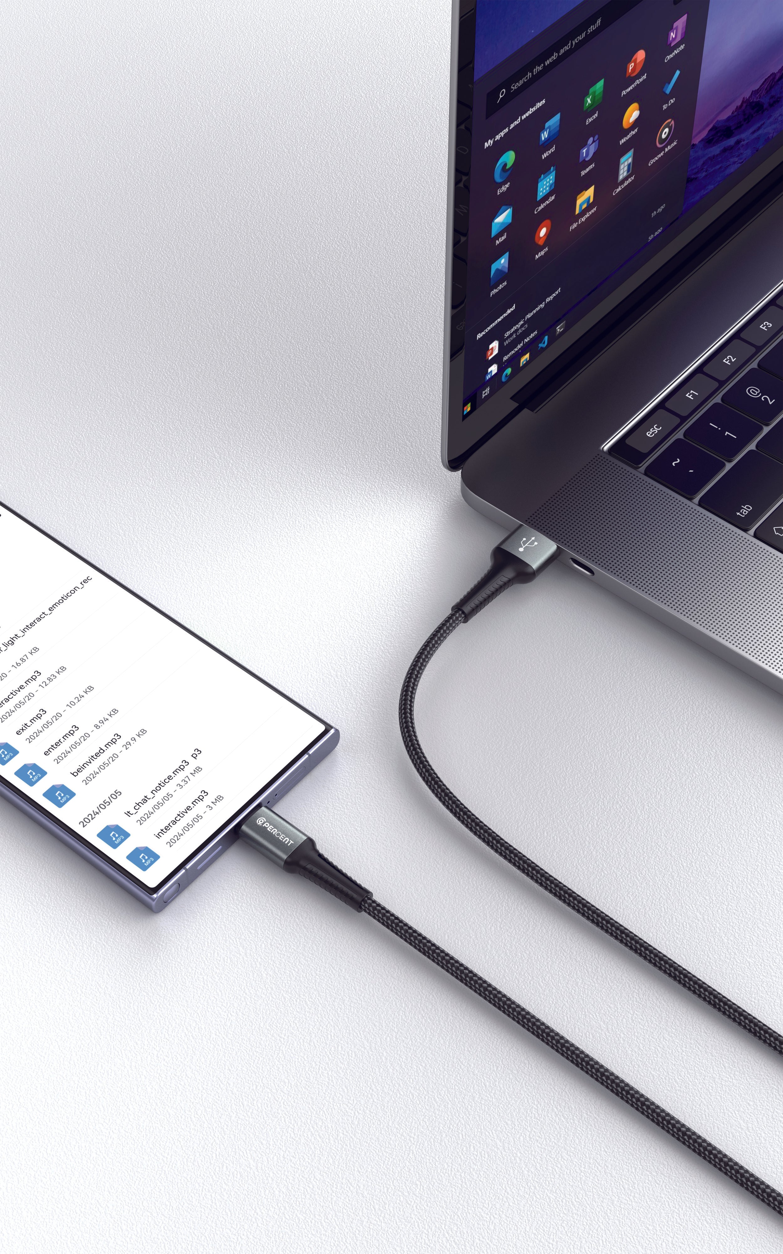كيبل شحن من USB-A إلي USB-C من 90 Percent مضفر بالنايلون 1 متر | أسود