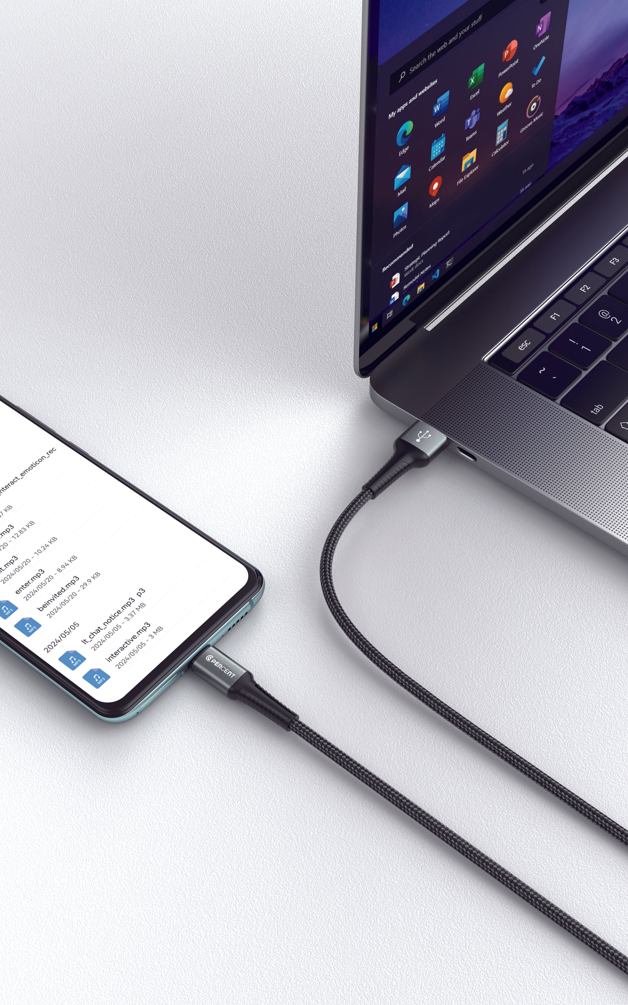 كيبل شحن من USB-A إلى Micro USB من 90 Percent مضفر بالنايلون 1 متر | أسود
