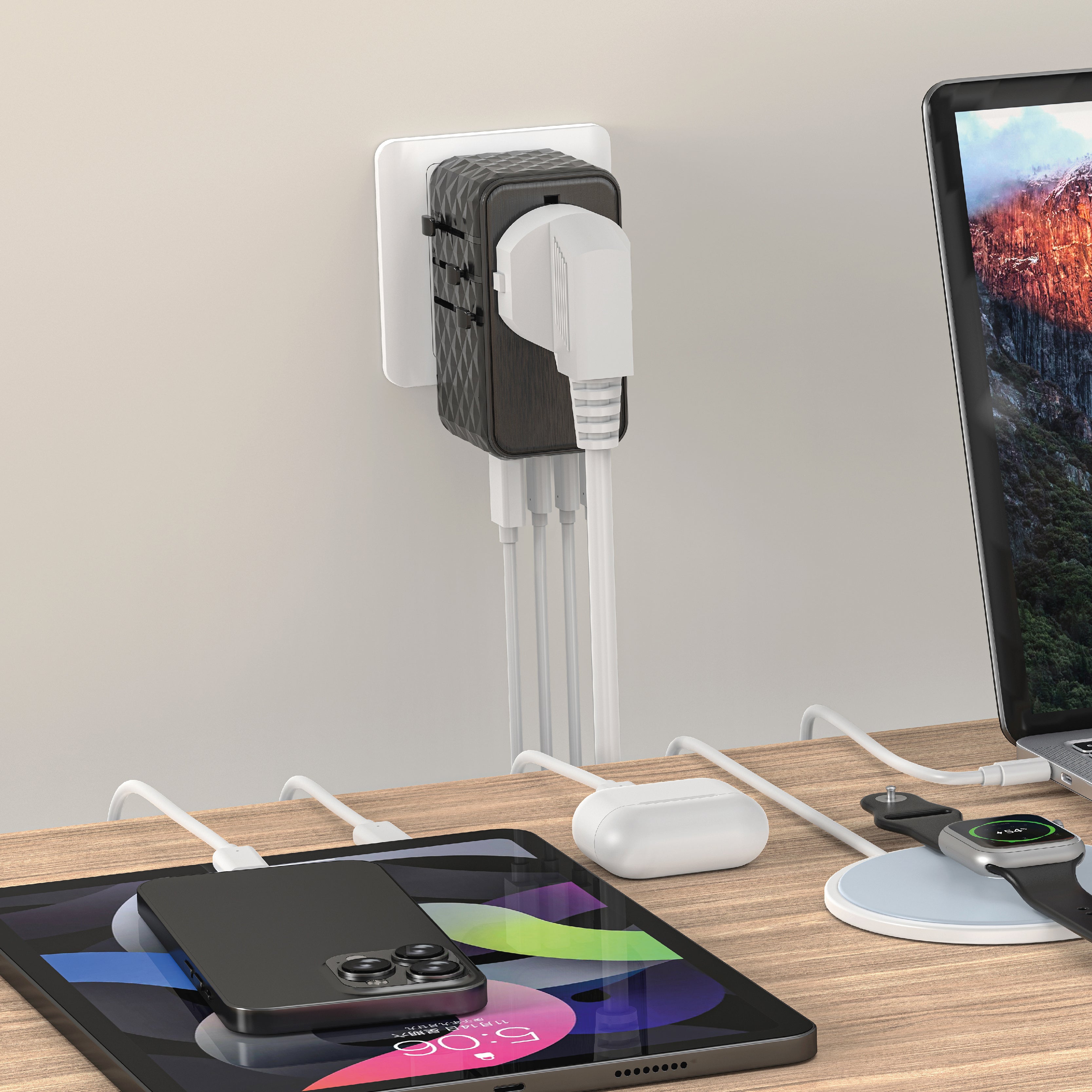شاحن لكل الدول Voyage Elite من ليزل يدعم تقنية GaN مع كيبل USB-C مدمج بقوة 170 واط| أسود