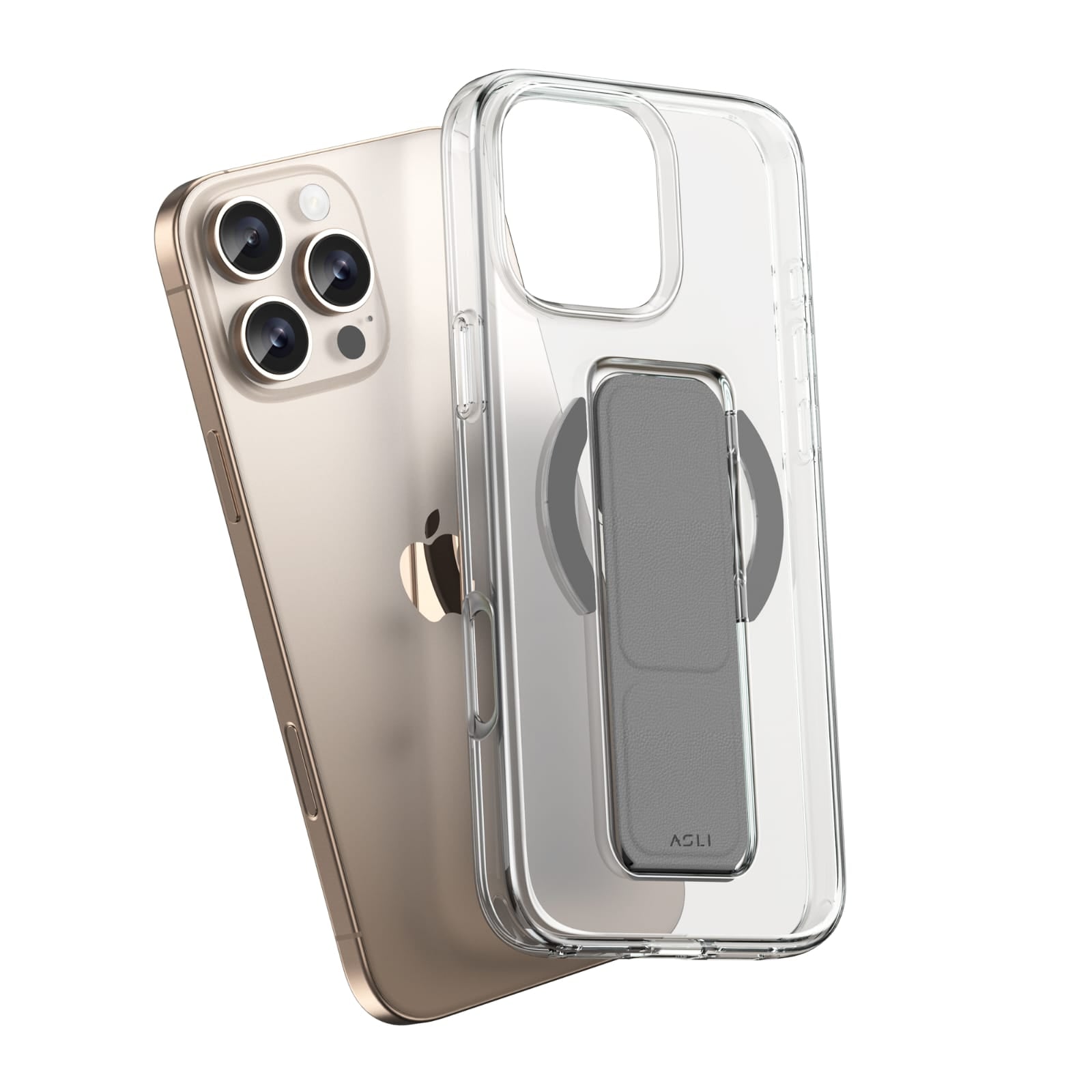 Asli Global iPhone 15 Pro Max Leather Grip Case |Clear/Gray