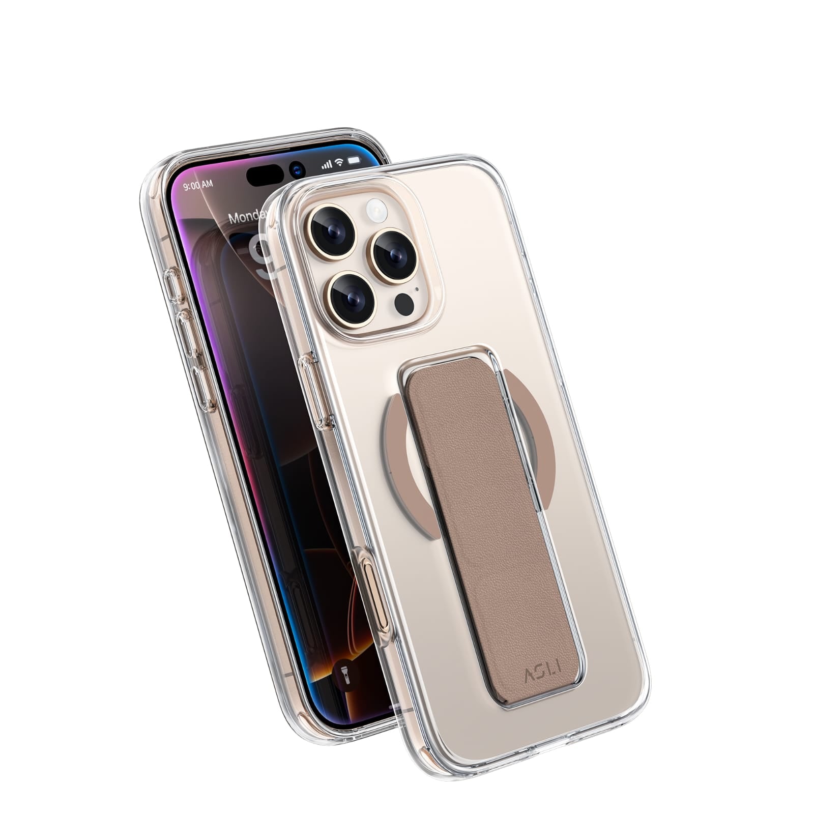 Asli Global iPhone 16 Pro Max Leather Grip Case Clear | Brown