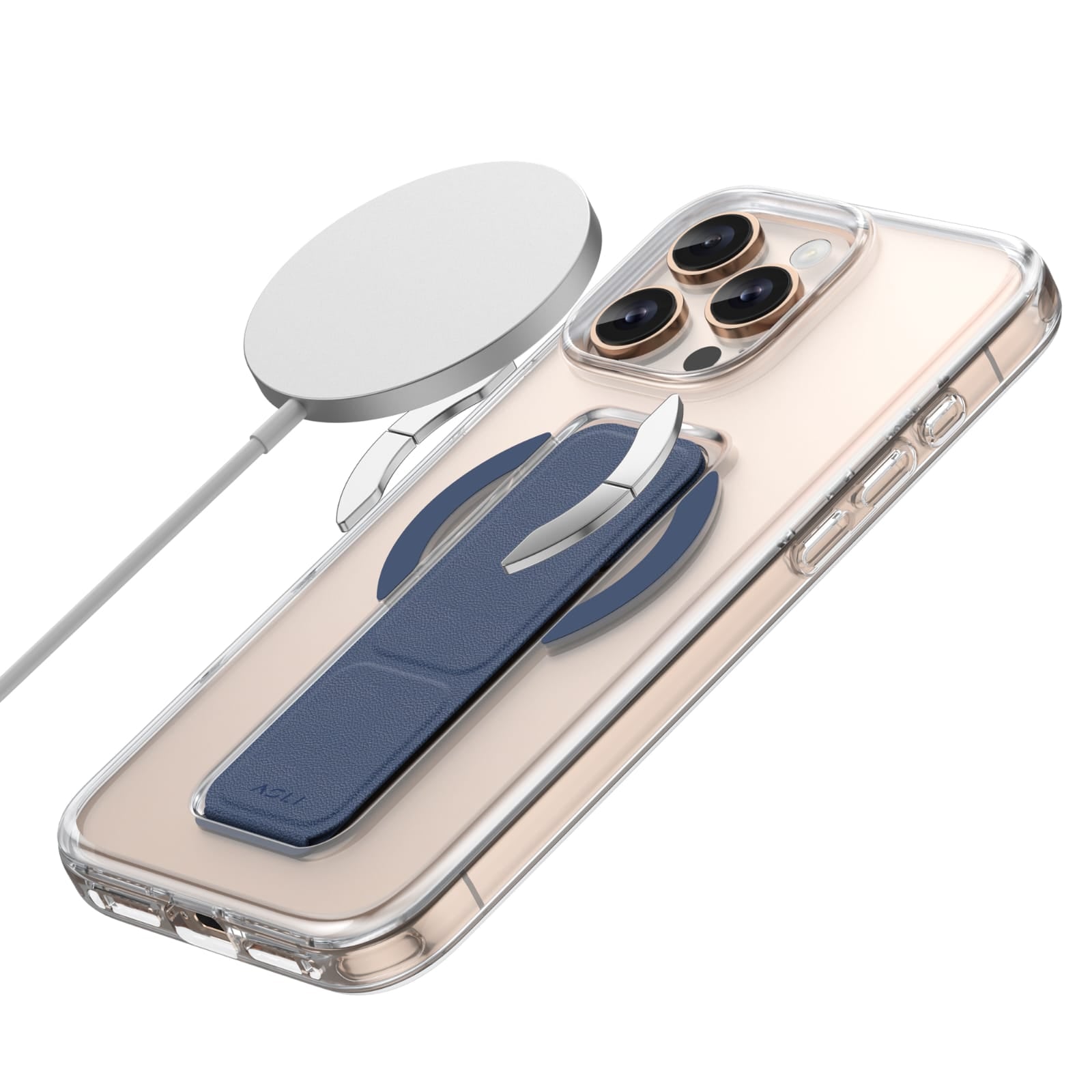 كڤر حماية مع مسكة جلدية من أسلي جلوبال لهاتف iPhone 15 Pro | شفاف/أزرق