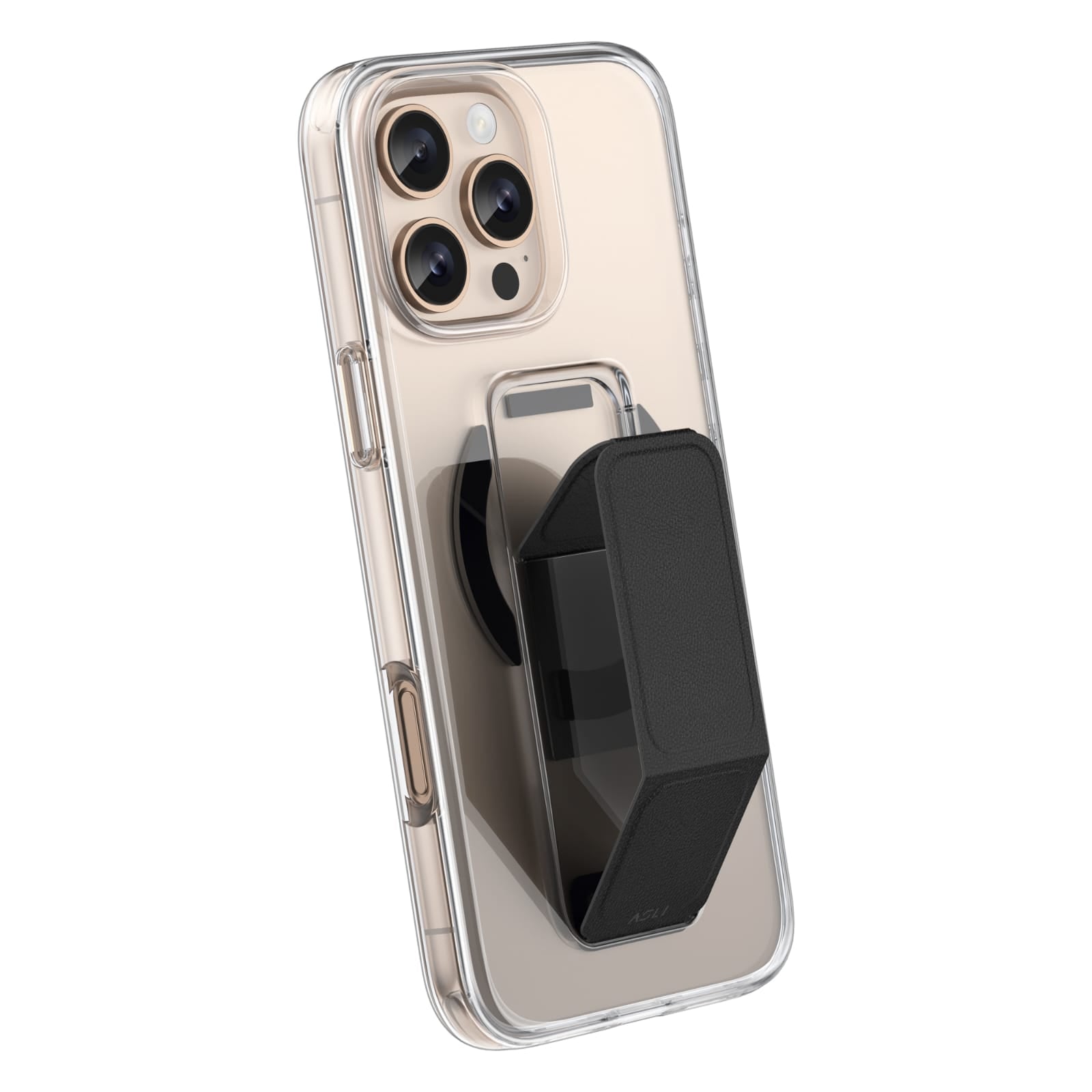 Asli Global iPhone 16 Pro Max Leather Grip Case | Clear/Black