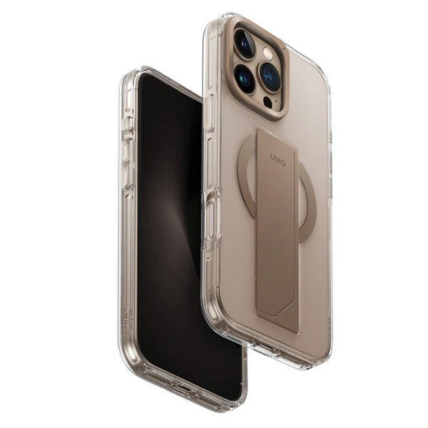 Uniq iPhone 16 Pro Hybrid Heldro Max MagSafe Case with Camera Stand | Taupe Gold