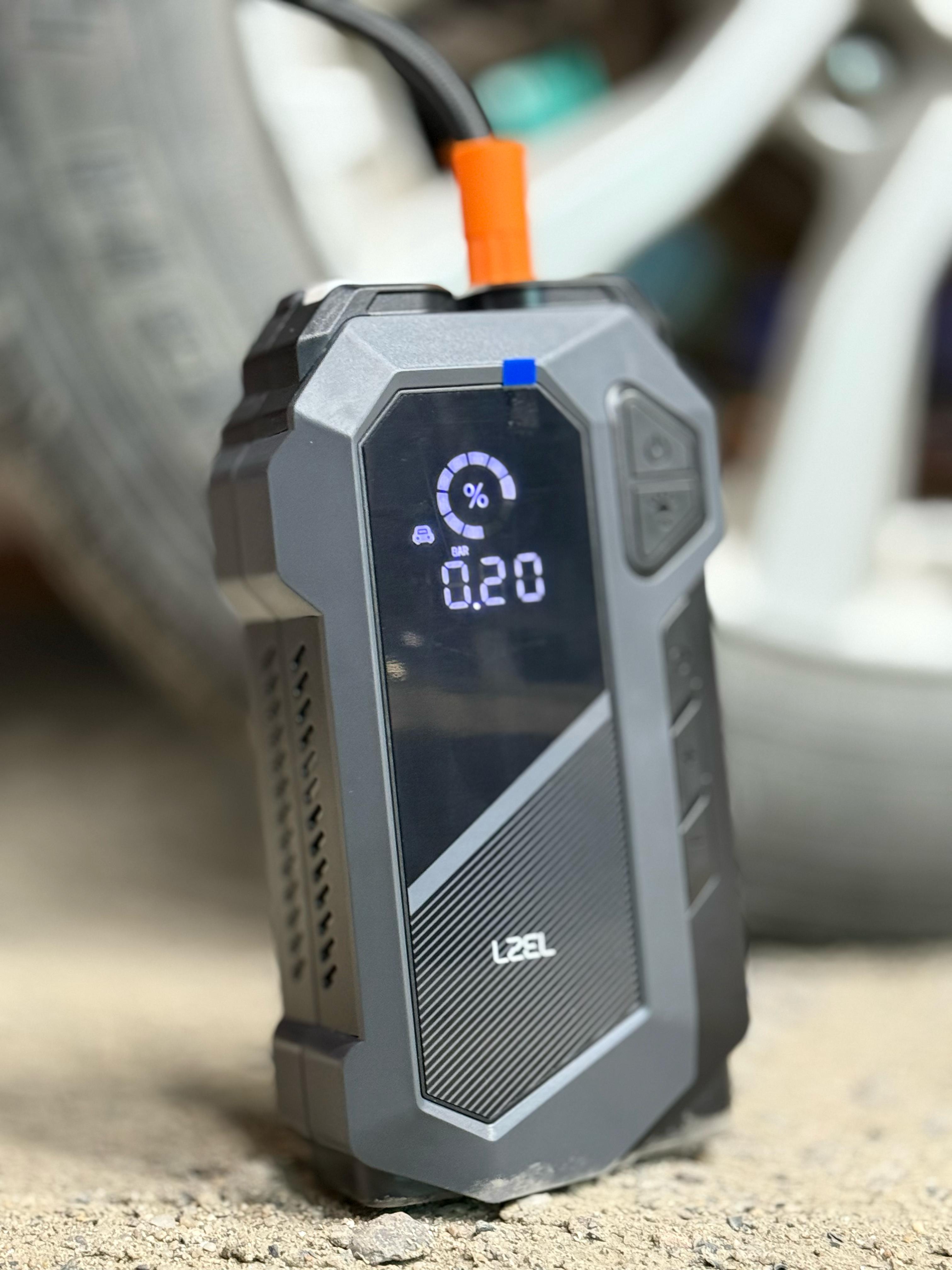 LZEL EnergizeIgnite X - 12,000mAh Car Jump Starter with LED Flashlight & Air Compressor |Gray/Black