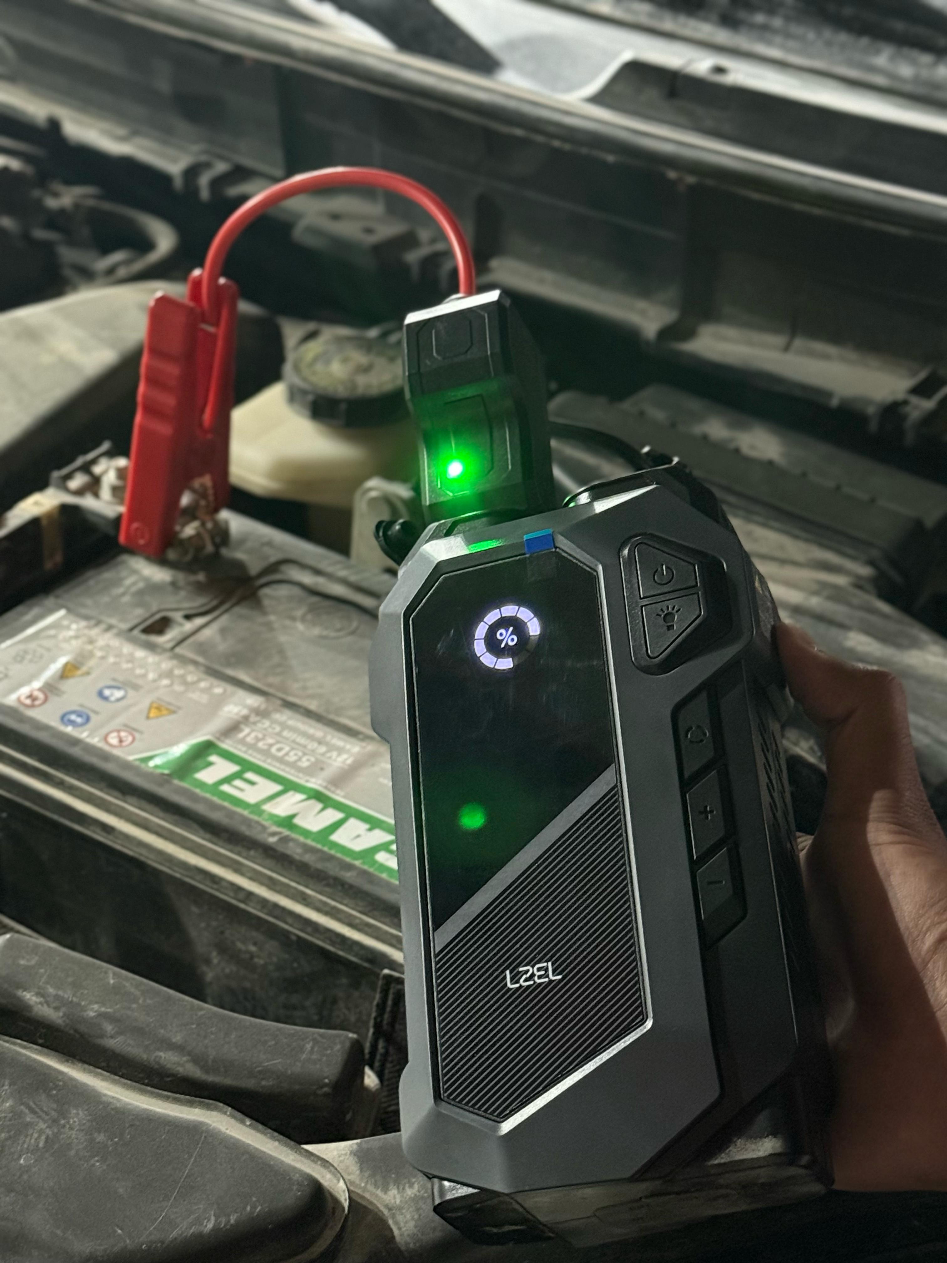 LZEL EnergizeIgnite X - 12,000mAh Car Jump Starter with LED Flashlight & Air Compressor |Gray/Black