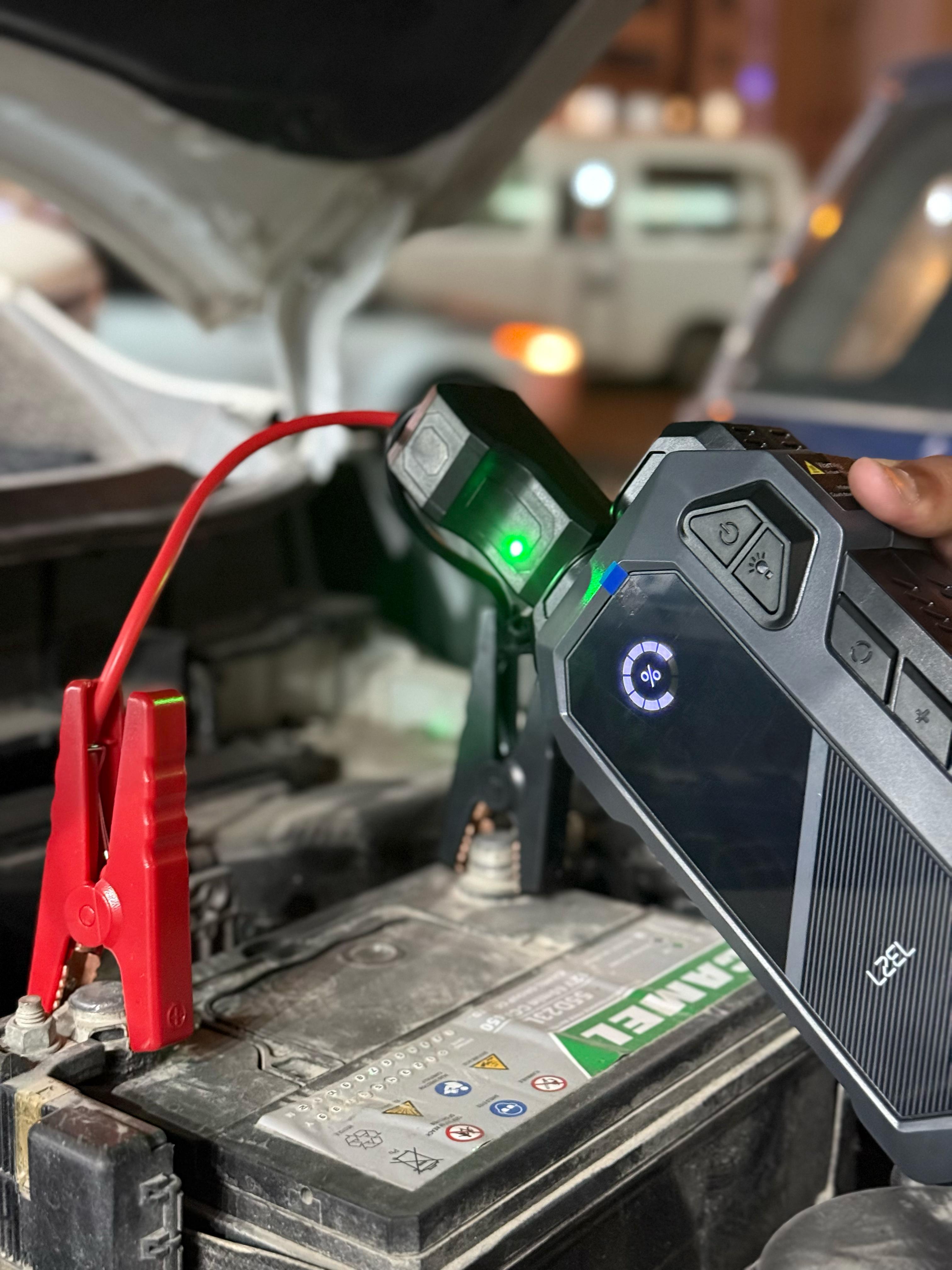 LZEL EnergizeIgnite X - 12,000mAh Car Jump Starter with LED Flashlight & Air Compressor |Gray/Black