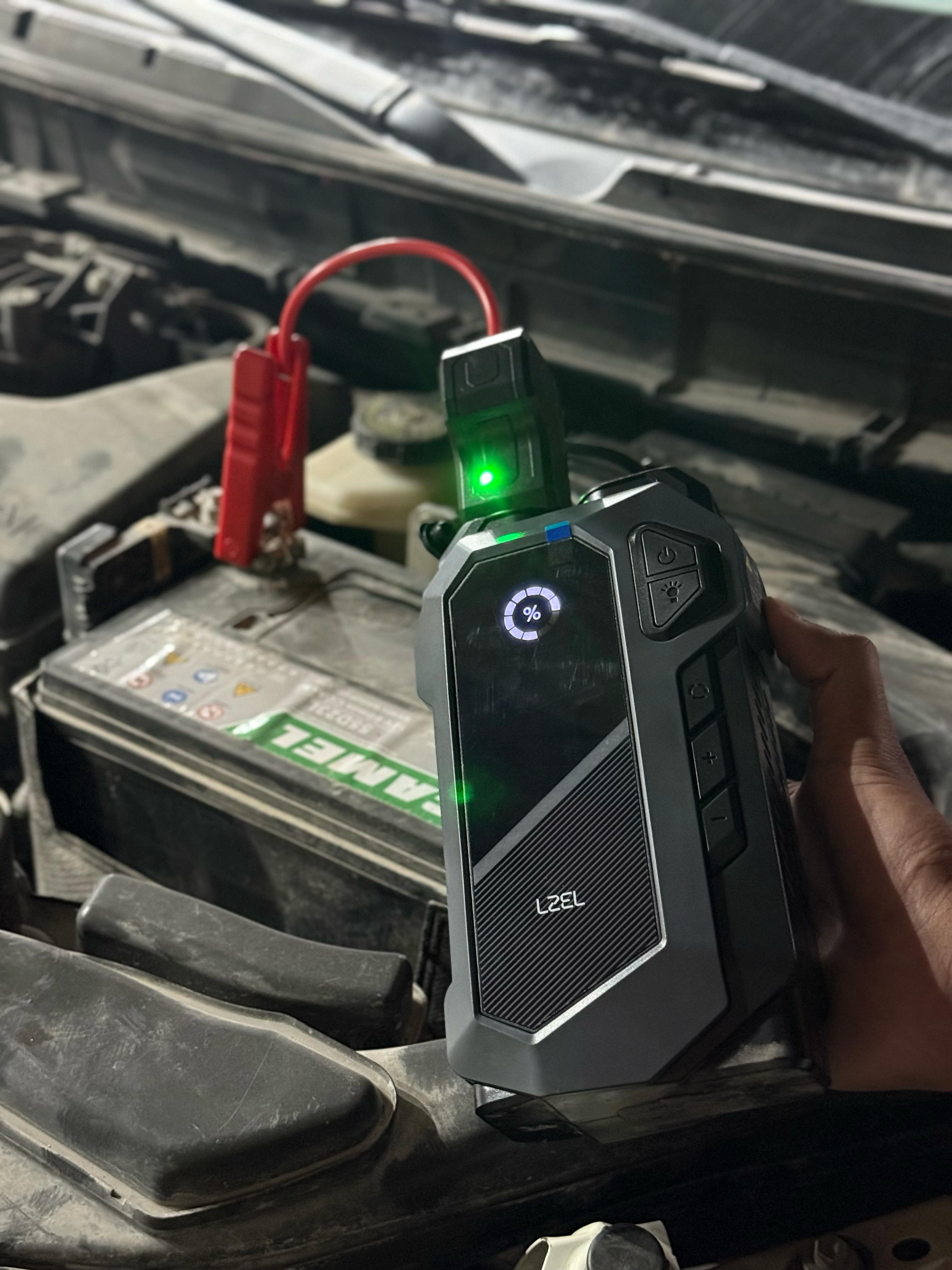 LZEL EnergizeIgnite X - 12,000mAh Car Jump Starter with LED Flashlight & Air Compressor |Gray/Black