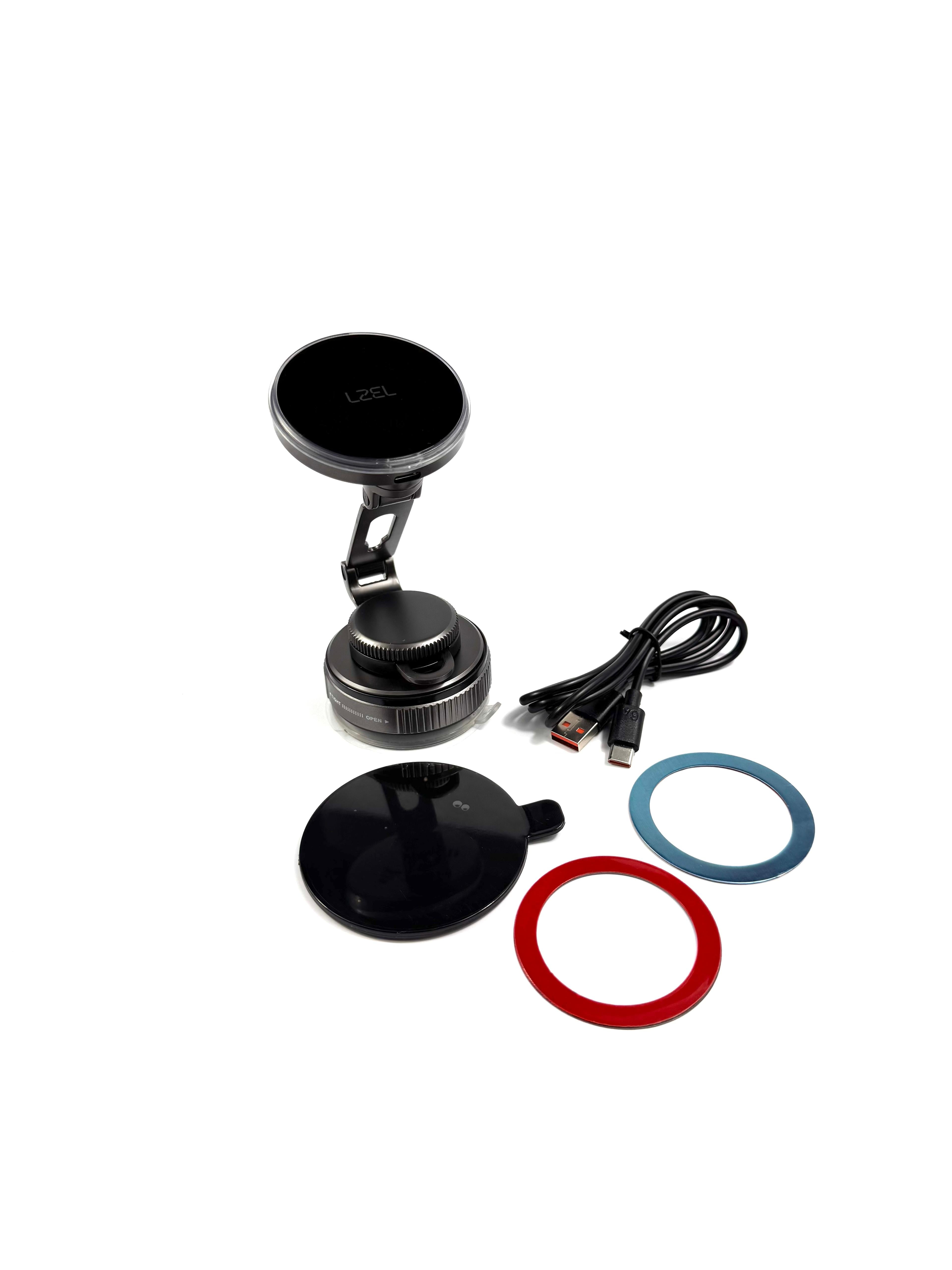 LZEL MagVortex Volt Vacuum Suction Phone Holder with Wireless Charging | Black