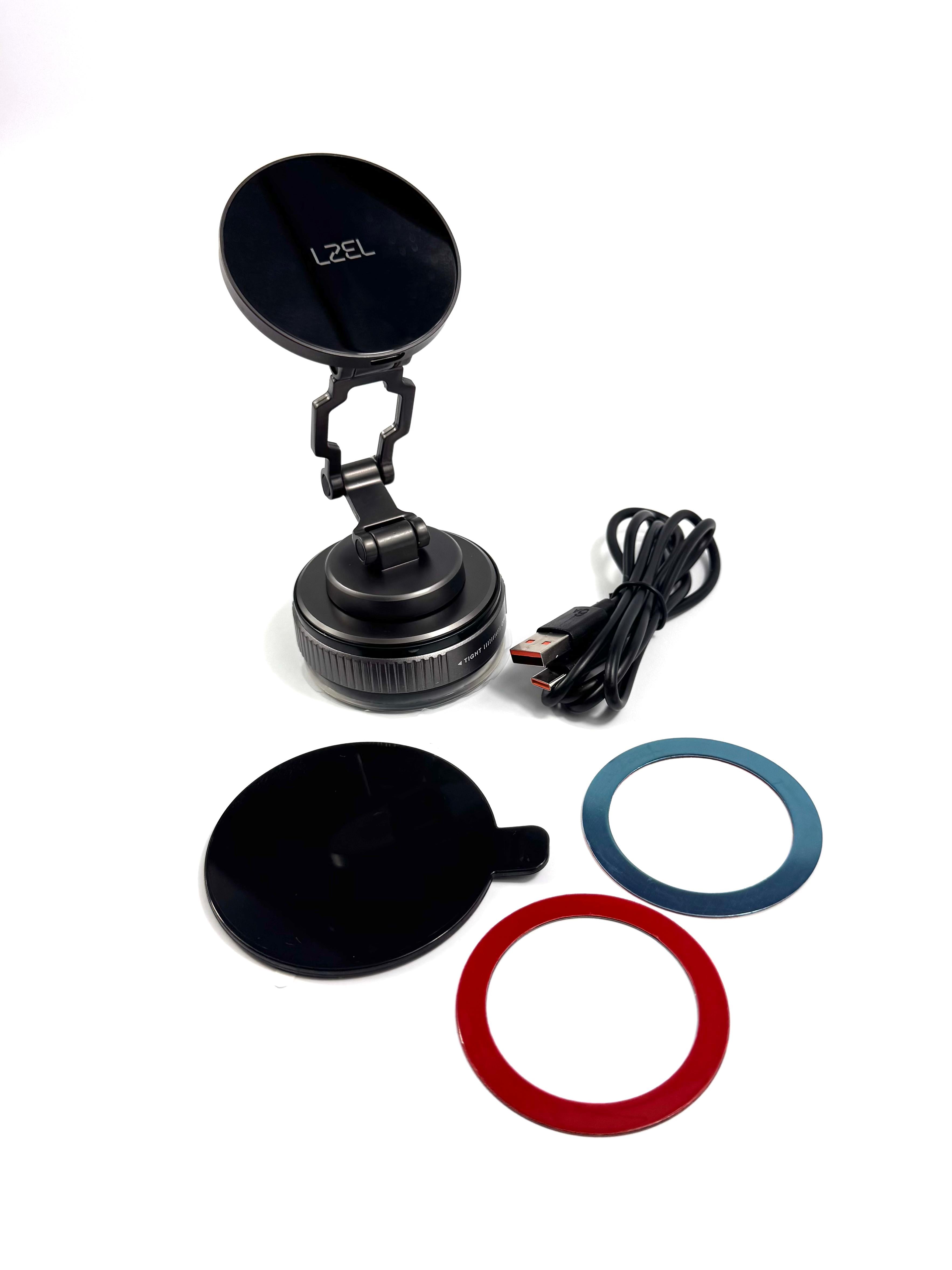 LZEL Mag Vortex Axis Vacuum Suction Phone Holder with Wireless Charging | Black