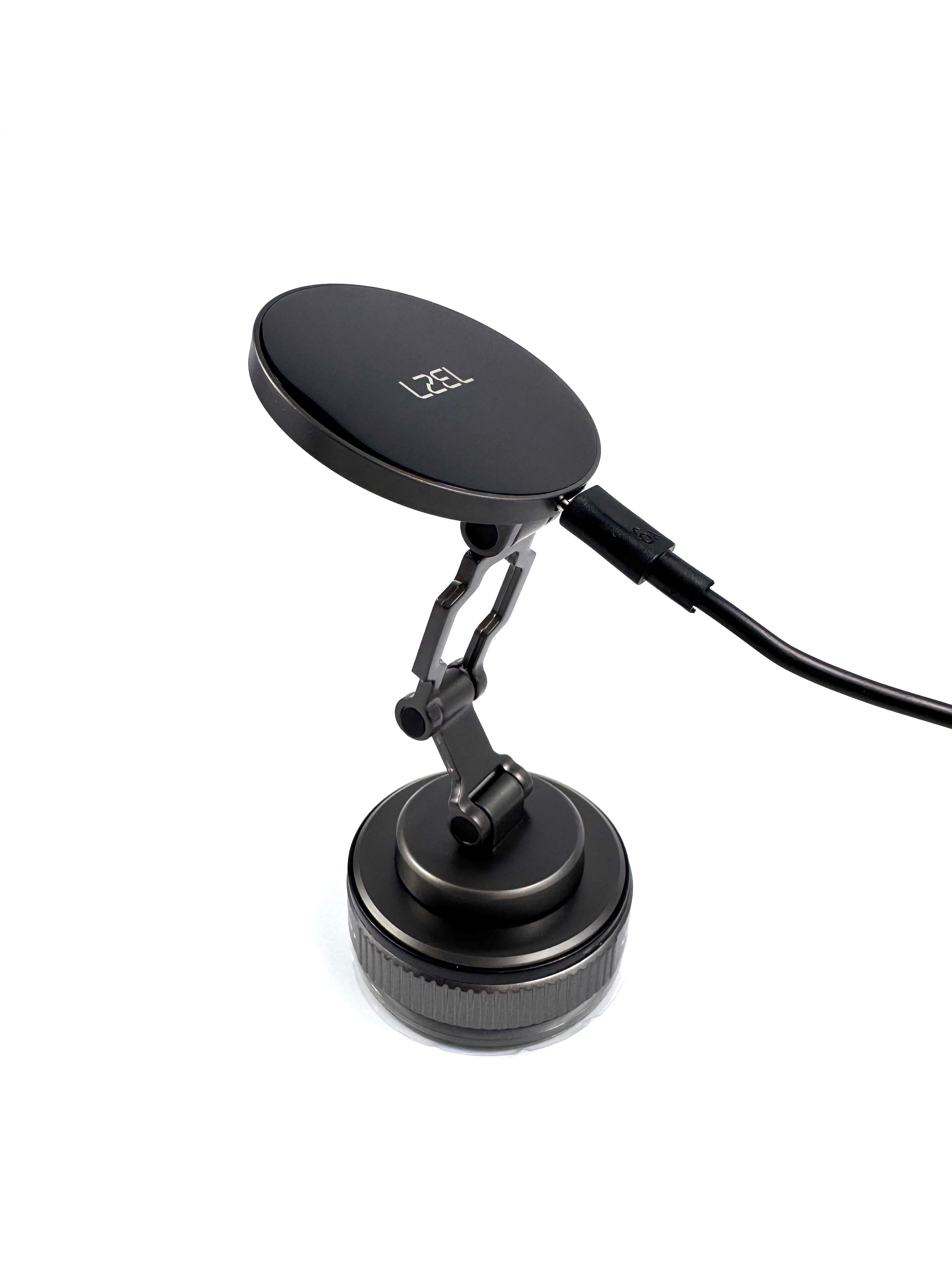 LZEL Mag Vortex Axis Vacuum Suction Phone Holder with Wireless Charging | Black