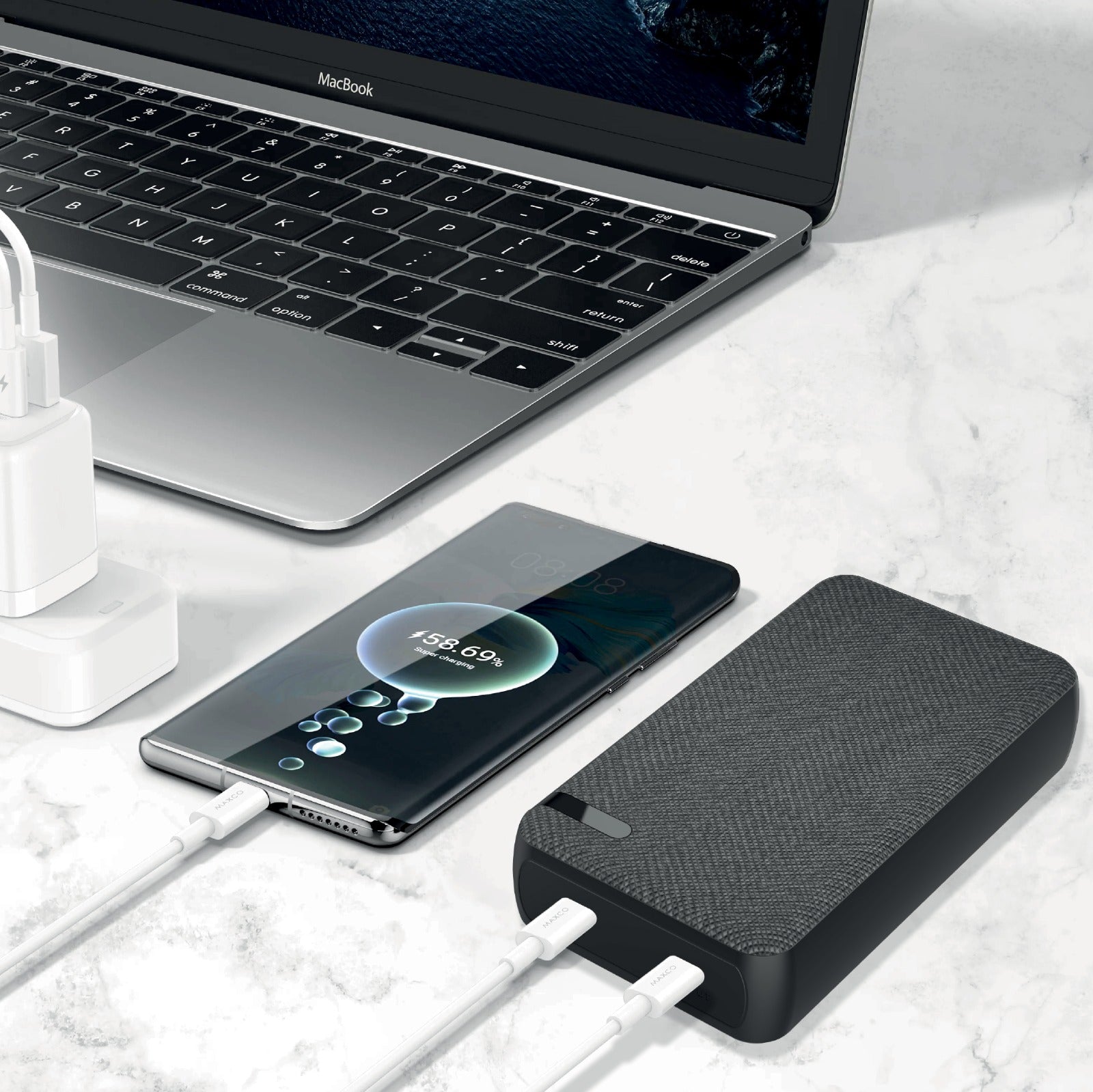 بطارية شحن متنقلة Charge Prime Luxe من أسلي جلوبال Type-C بسعة 20000 مللي أمبير PD| أسود