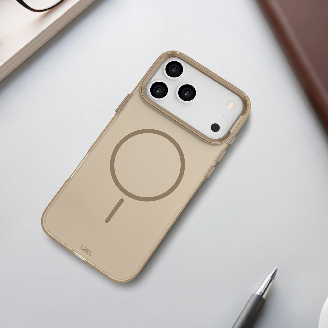 LZEL Magkryden Slim Case for iPhone 17 Pro Max | Crystal Clear + Titanium Copper