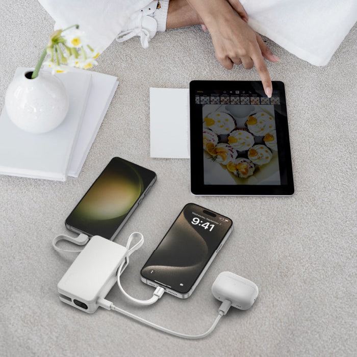 Momax 1-Power Vital Battery Pack 10000mAh With Dual Built-In USB-C Cable | White
