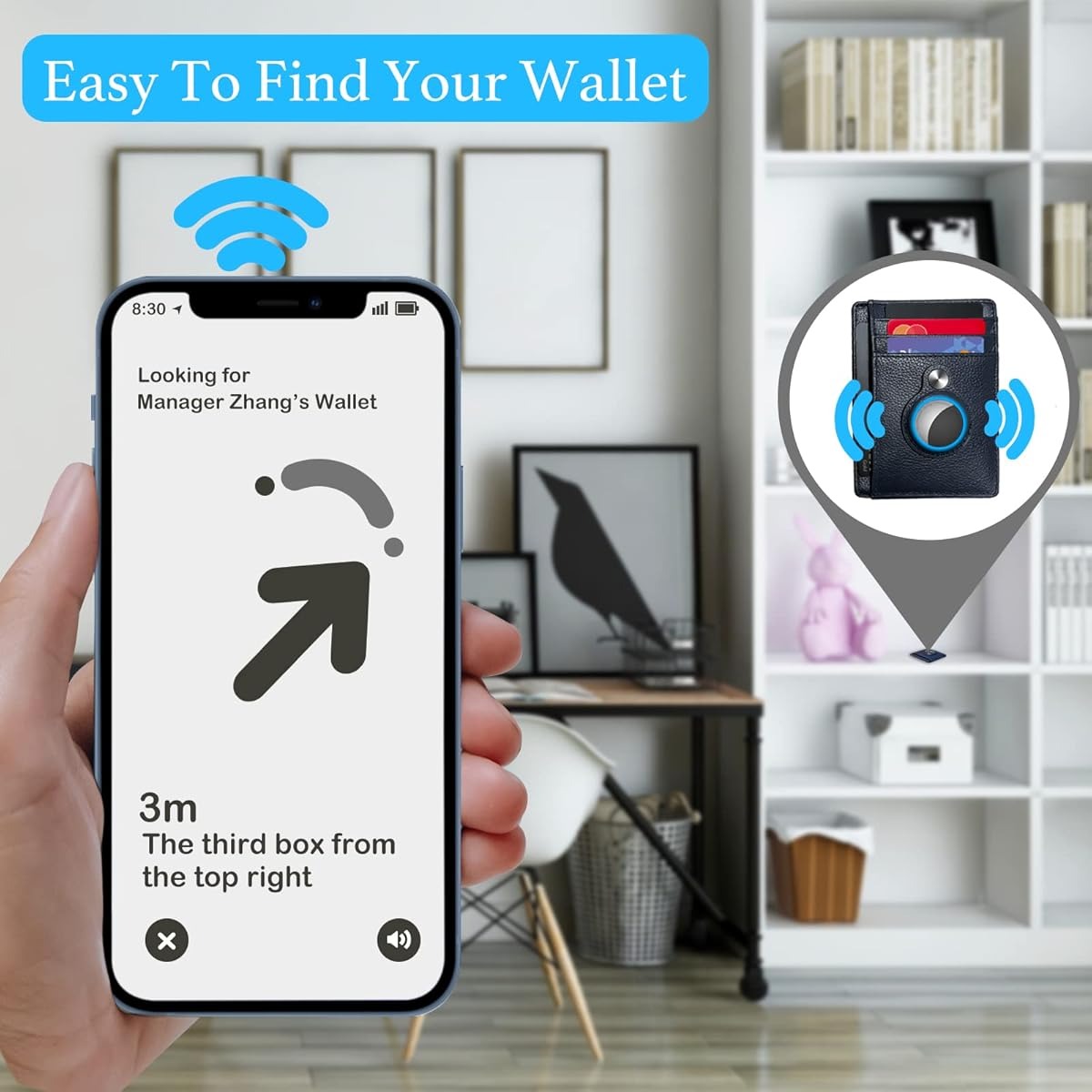 محفظة AirTag مع كڤر مدمج وحجب RFID – تصميم جلدي فاخر | أزرق
