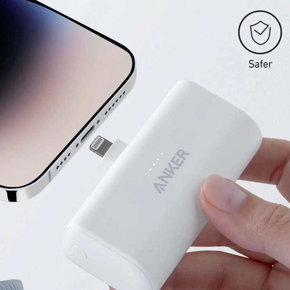 بطارية متنقلة Anker بسعة 5000mAh مع موصل Lightning معتمد MFI وقابل للطي | أبيض