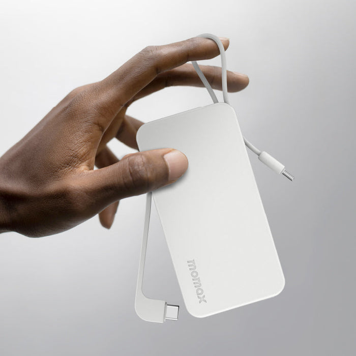Momax 1-Power Vital Battery Pack 10000mAh With Dual Built-In USB-C Cable | White
