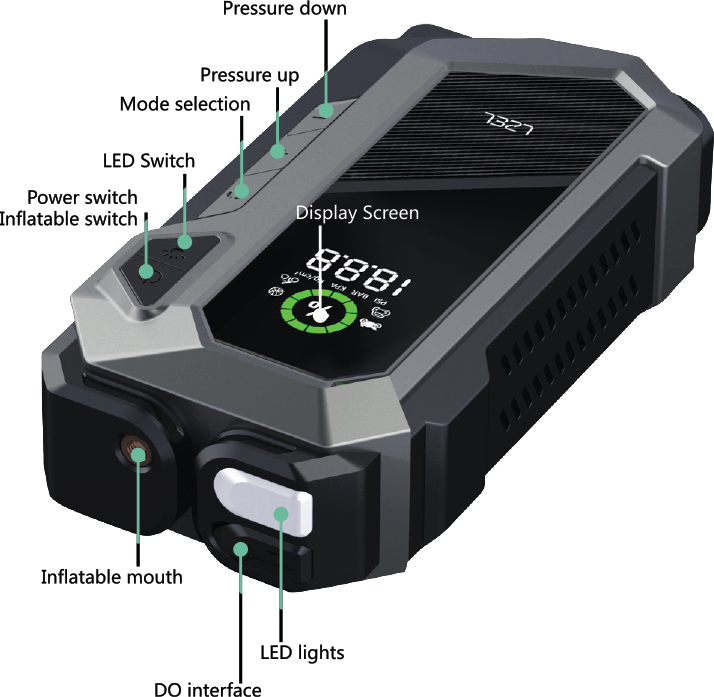LZEL EnergizeIgnite X - 12,000mAh Car Jump Starter with LED Flashlight & Air Compressor |Gray/Black
