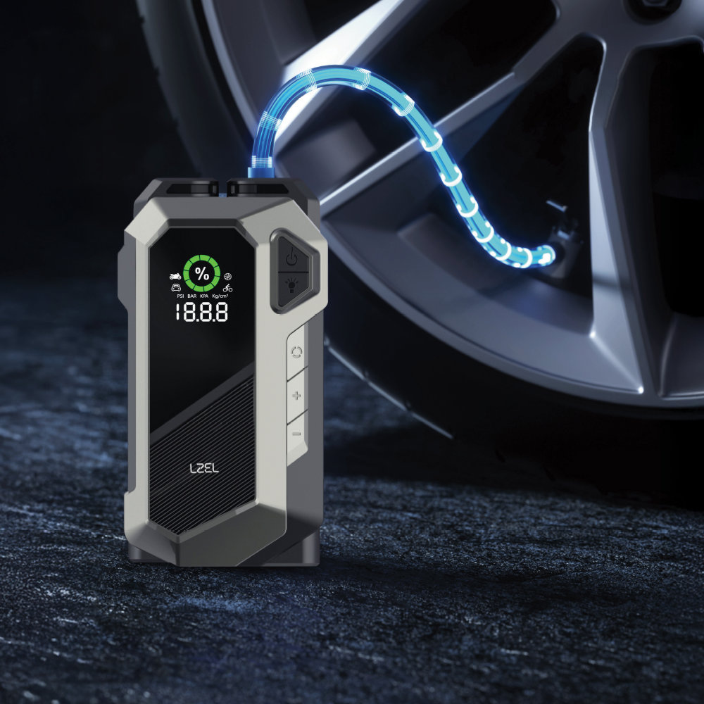 LZEL EnergizeIgnite X - 12,000mAh Car Jump Starter with LED Flashlight & Air Compressor |Gray/Black