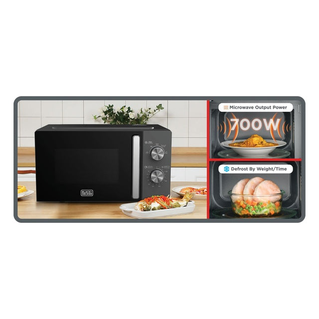 ميكروويف MZ2015P-B5 من Black & Decker سعة 20 لتر قوة 700 واط | أسود مع كروم