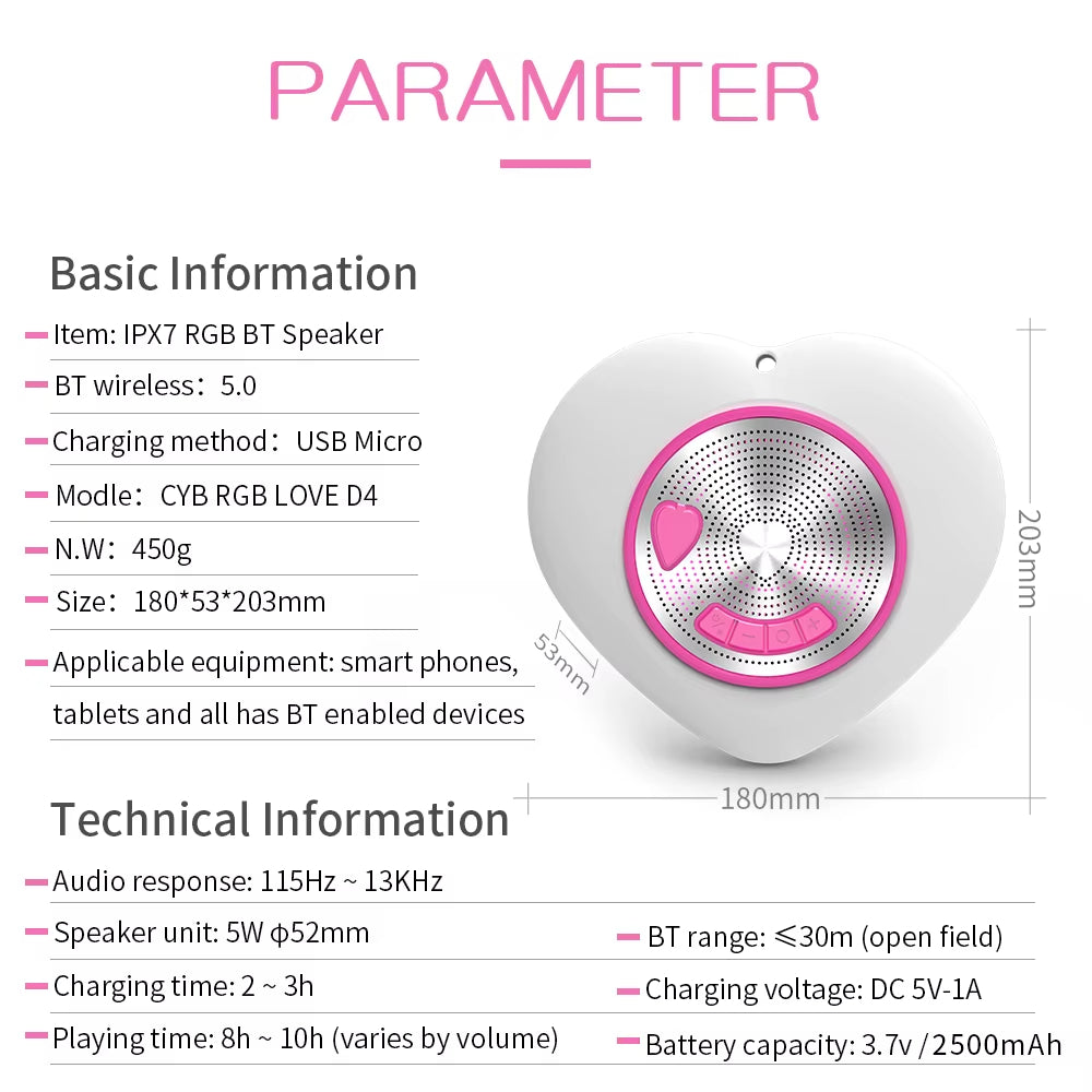 Floating IPX7 Waterproof Bluetooth Speaker with LED | Rose Madder