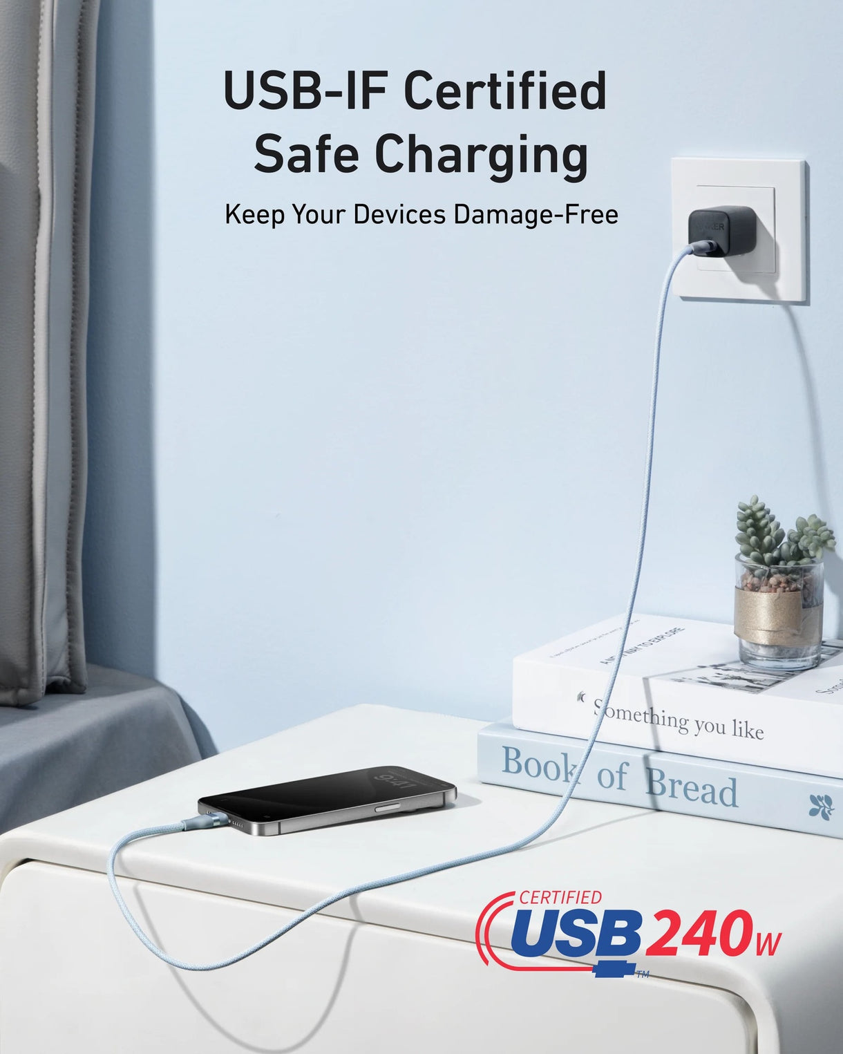 Anker USB-C to USB-C Cable 240W – Upcycled Braided, 1.8m (6ft), Fast Charging | Blue