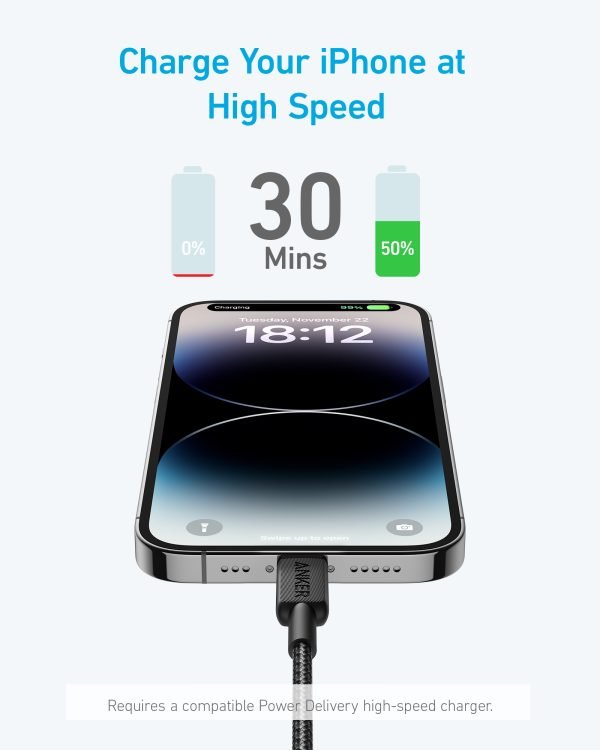 كيبل أنكر 322 من النوع USB-C إلى Lightning (مضفر بطول 6 قدم)