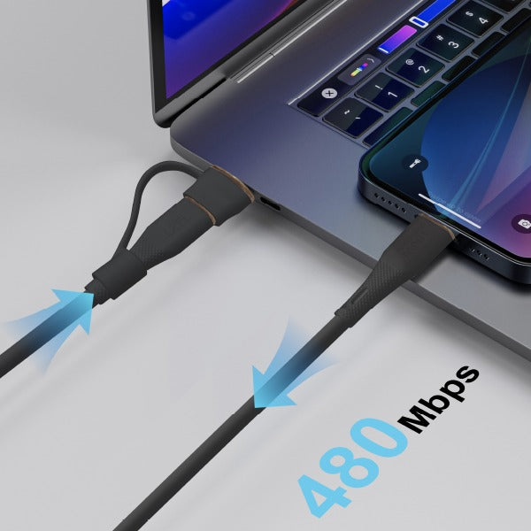 كيبل Celeris PowerDuo من ليزل 2 في 1 بقوة 100 واط USB-C إلي USB-C مع USB-A مدمج 2 متر| أسود