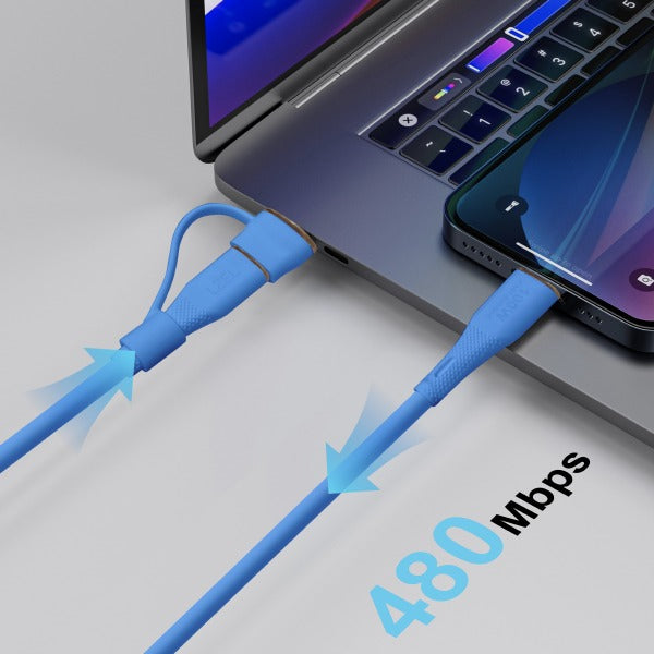 كيبل Celeris PowerDuo من ليزل 2 في 1 بقوة 100 واط USB-C إلي USB-C مع USB-A مدمج 2 متر| أزرق داكن