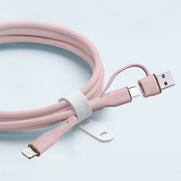 كيبل Celeris PowerDuo من ليزل 2 في 1 بقوة 100 واط USB-C إلي USB-C مع USB-A مدمج 2 متر| وردي
