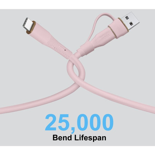 كيبل Celeris PowerDuo من ليزل 2 في 1 بقوة 100 واط USB-C إلي USB-C مع USB-A مدمج 2 متر| وردي