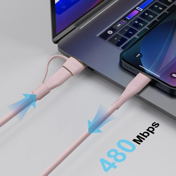 كيبل Celeris PowerDuo من ليزل 2 في 1 بقوة 100 واط USB-C إلي USB-C مع USB-A مدمج 2 متر| وردي