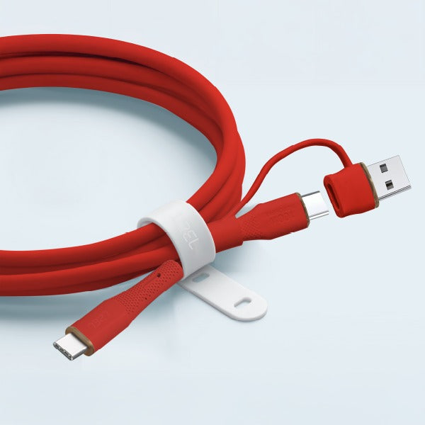 كيبل Celeris PowerDuo من ليزل 2 في 1 بقوة 100 واط USB-C إلي USB-C مع USB-A مدمج 2 متر| أحمر