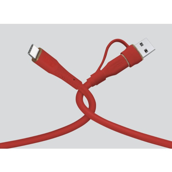كيبل Celeris PowerDuo من ليزل 2 في 1 بقوة 100 واط USB-C إلي USB-C مع USB-A مدمج 2 متر| أحمر