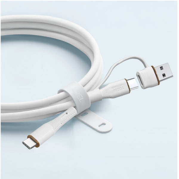 كيبل Celeris PowerDuo من ليزل 2 في 1 بقوة 100 واط USB-C إلي USB-C مع USB-A مدمج 2 متر| أبيض