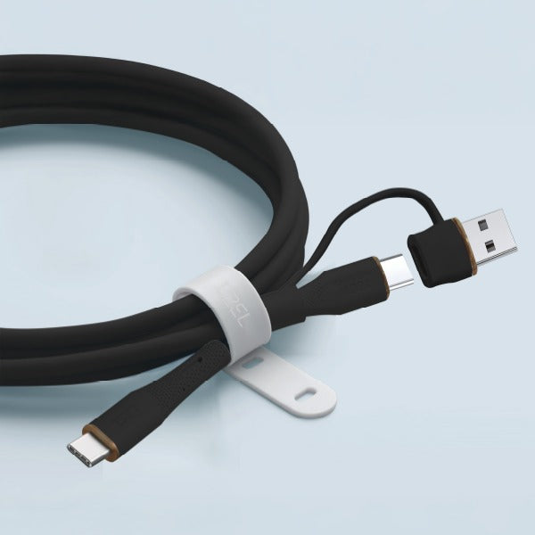 كيبل Celeris PowerDuo من ليزل 2 في 1 بقوة 100 واط USB-C إلي USB-C مع USB-A مدمج 1 متر| أسود