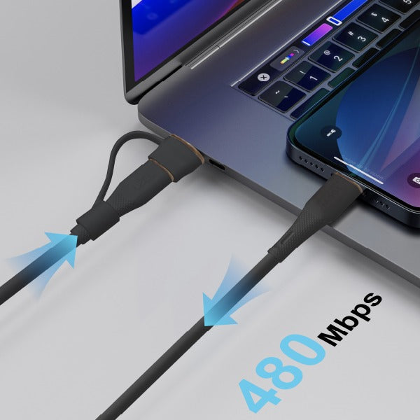 كيبل Celeris PowerDuo من ليزل 2 في 1 بقوة 100 واط USB-C إلي USB-C مع USB-A مدمج 1 متر| أسود