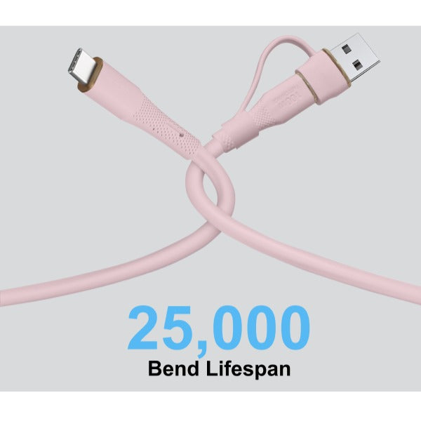 كيبل Celeris PowerDuo من ليزل 2 في 1 بقوة 100 واط USB-C إلي USB-C مع USB-A مدمج 1 متر| وردي