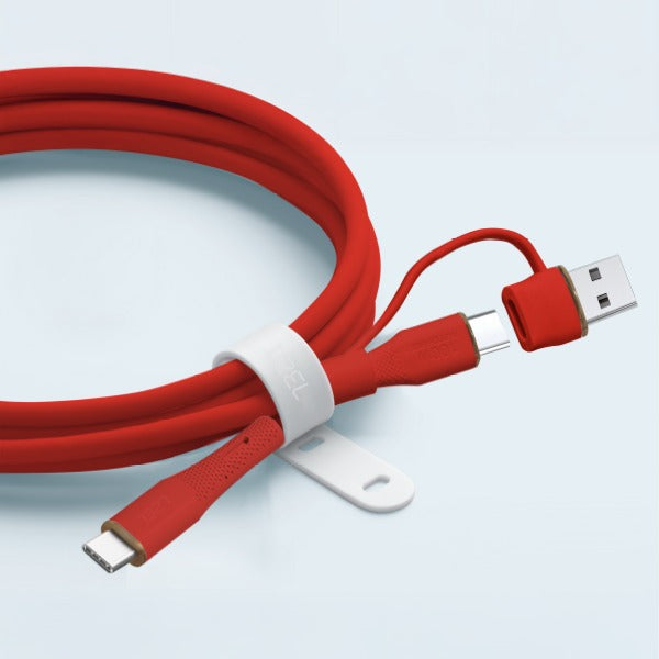 كيبل Celeris PowerDuo من ليزل 2 في 1 بقوة 100 واط USB-C إلي USB-C مع USB-A مدمج 1 متر| أحمر