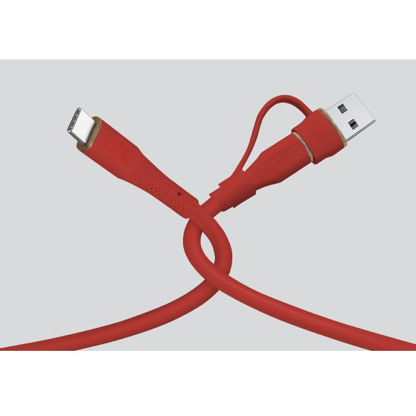 كيبل Celeris PowerDuo من ليزل 2 في 1 بقوة 100 واط USB-C إلي USB-C مع USB-A مدمج 1 متر| أحمر