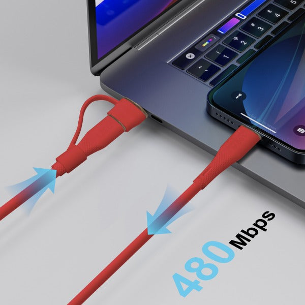 كيبل Celeris PowerDuo من ليزل 2 في 1 بقوة 100 واط USB-C إلي USB-C مع USB-A مدمج 1 متر| أحمر