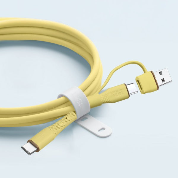 كيبل Celeris PowerDuo من ليزل 2 في 1 بقوة 100 واط USB-C إلي USB-C مع USB-A مدمج 1 متر| أصفر