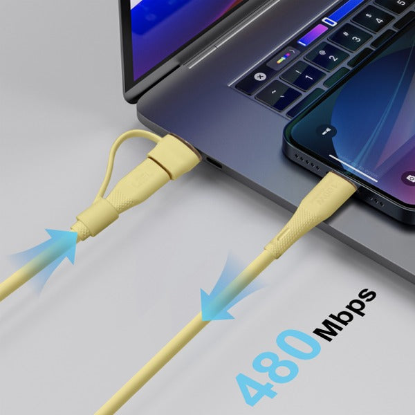 كيبل Celeris PowerDuo من ليزل 2 في 1 بقوة 100 واط USB-C إلي USB-C مع USB-A مدمج 1 متر| أصفر