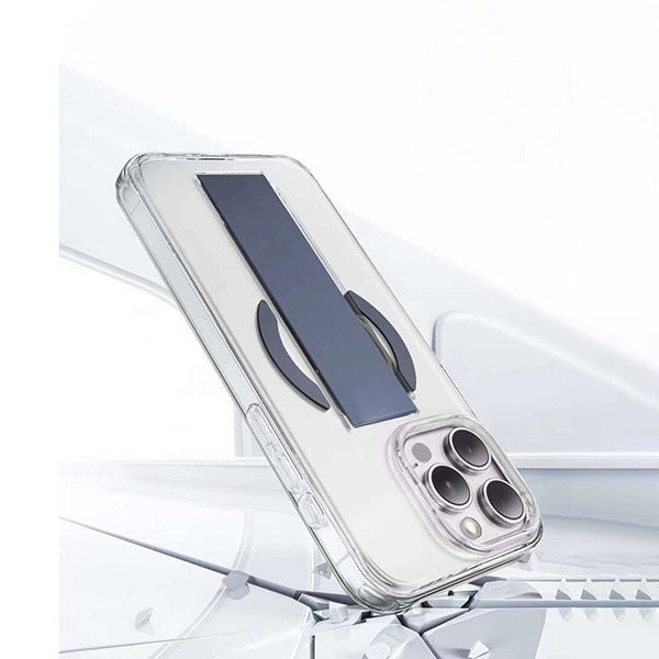 كڤر حماية مع مسكة جلدية من أسلي جلوبال لهاتف iPhone 15 Pro | شفاف/أزرق