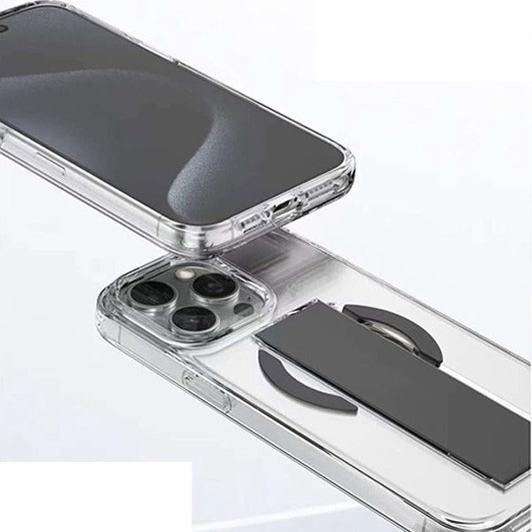 Asli Global iPhone 15 Pro Max Leather Grip Case |Clear/Gray