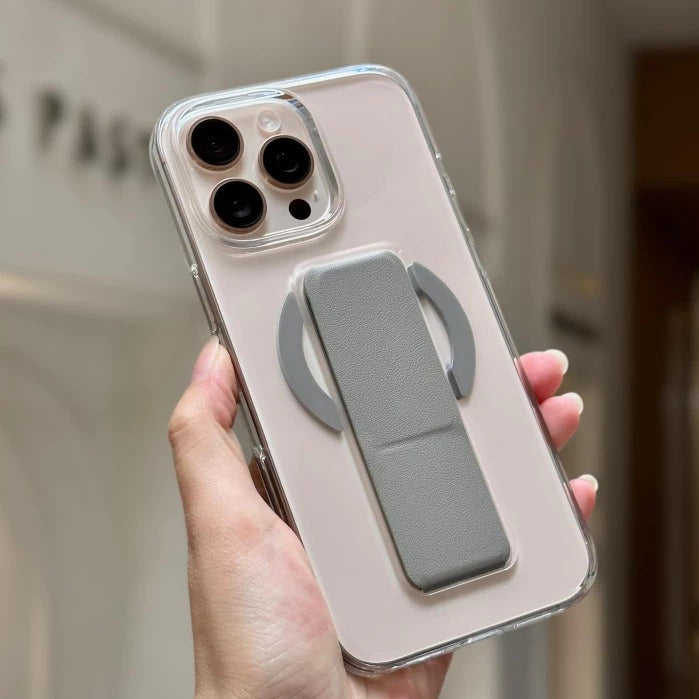 Asli Global iPhone 15 Pro Max Leather Grip Case |Clear/Gray