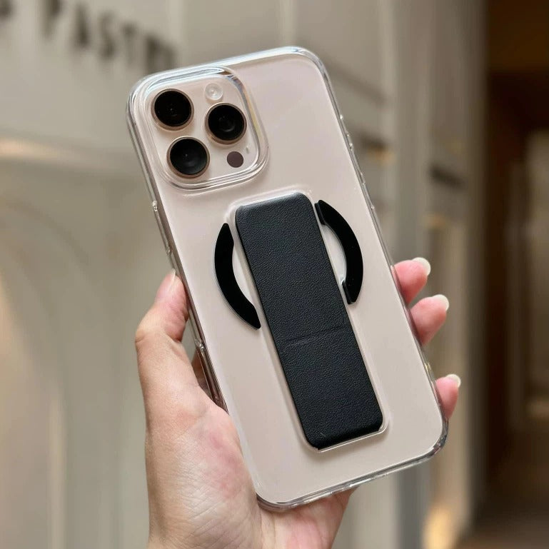 Asli Global iPhone 16 Pro Max Leather Grip Case | Clear/Black